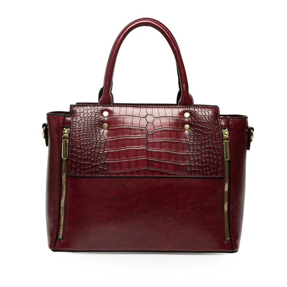 3 PC Luxury Patent Leather Alligator Pattern Handbag Set