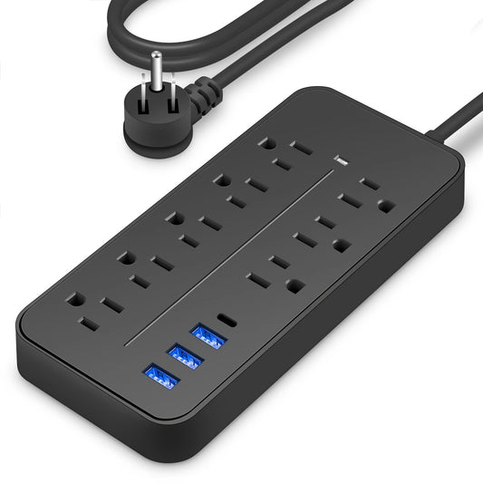 8 AC Outlets, 3 USB & 1 Type-C Ports, Black Power Strip & Surge Protector