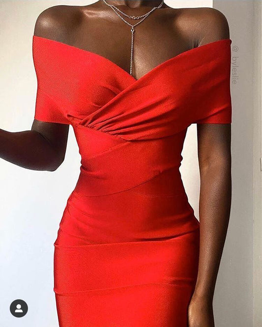High Quality New Summer Women Bodycon Sexy off the Shoulder Rayon Bandage Dress Club Dress Midi Celebrity Party Dress