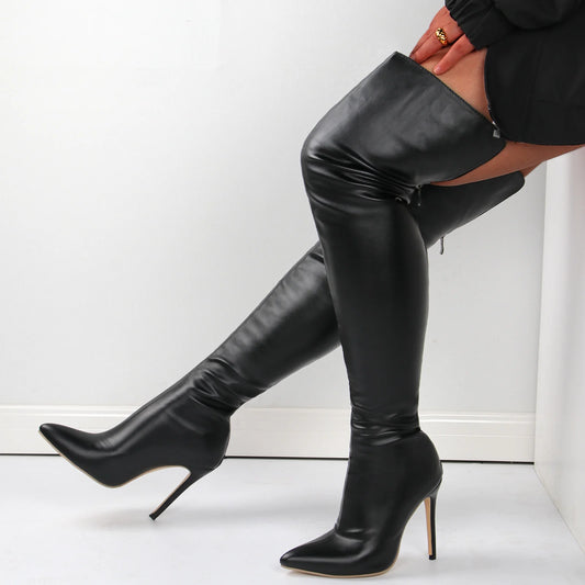 Stiletto Thigh High Pu Leather Over The Knee Boots