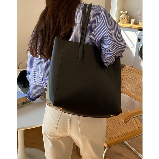 Large Capacity Soft PU Leather Commuting Casual Tote Bag