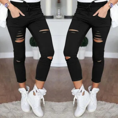 Stretch Leggings Ripped Pencil Jeans