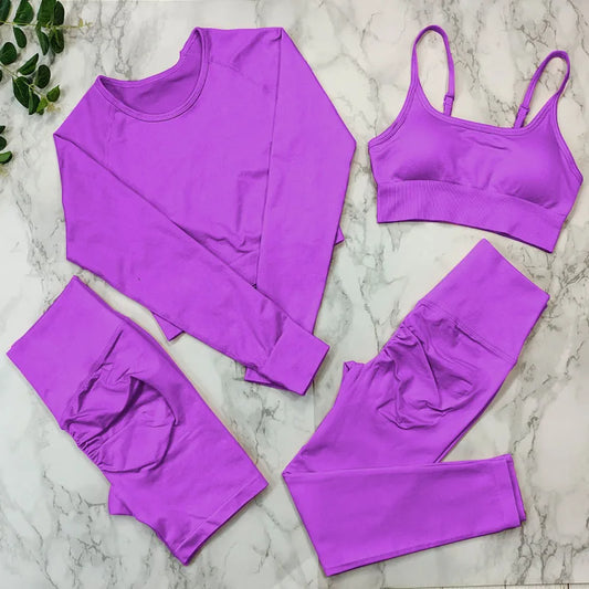 4 PC Seamless Yoga Set Fitness Suits