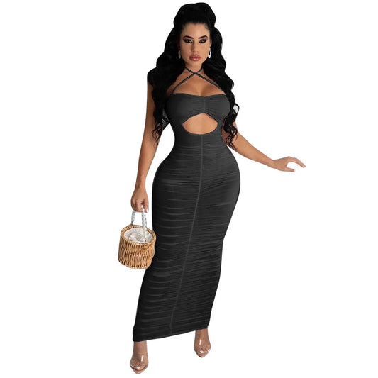 Elegant Dresses for Women 2021 Summer Sleeveless Night Club Cut Out Hollow Out Bodycon Sexy Ruffle Party Dresses Aesthetic Dress
